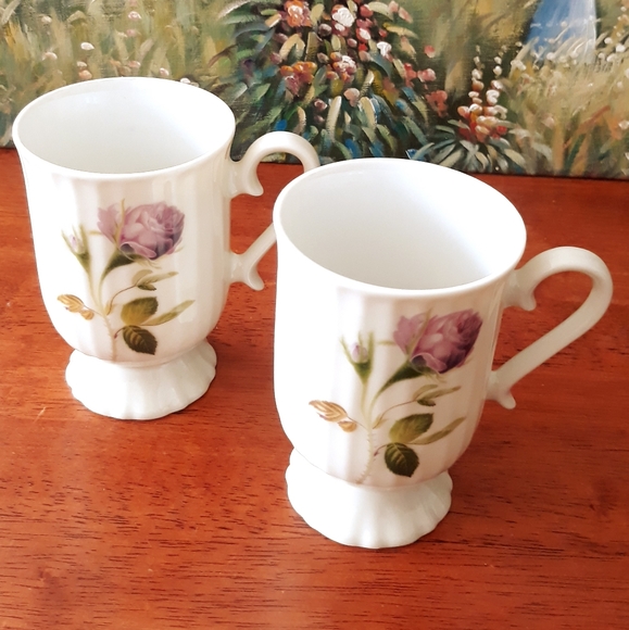 Vintage Lavender Rose Porcelain Pedastal Mugs - Picture 7 of 7